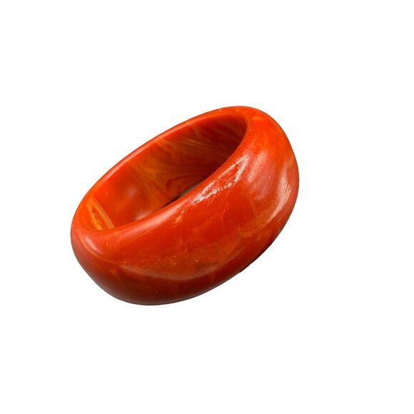 Red Chunky Bakelite Bangle Marbled Wide Heavy Early Plastic Lava Bracelet - Picture 1 of 11